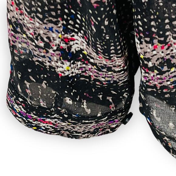 CAbi Blouse XS Black Sheer Chiffon Abstract Print Long Sleeve - Picture 7 of 10